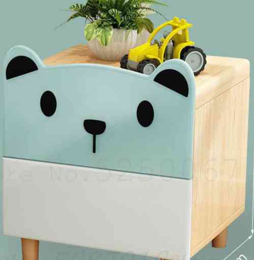 Table de chevet à double tiroir avec ours en bois massif de stockage de chambre de dessin animé