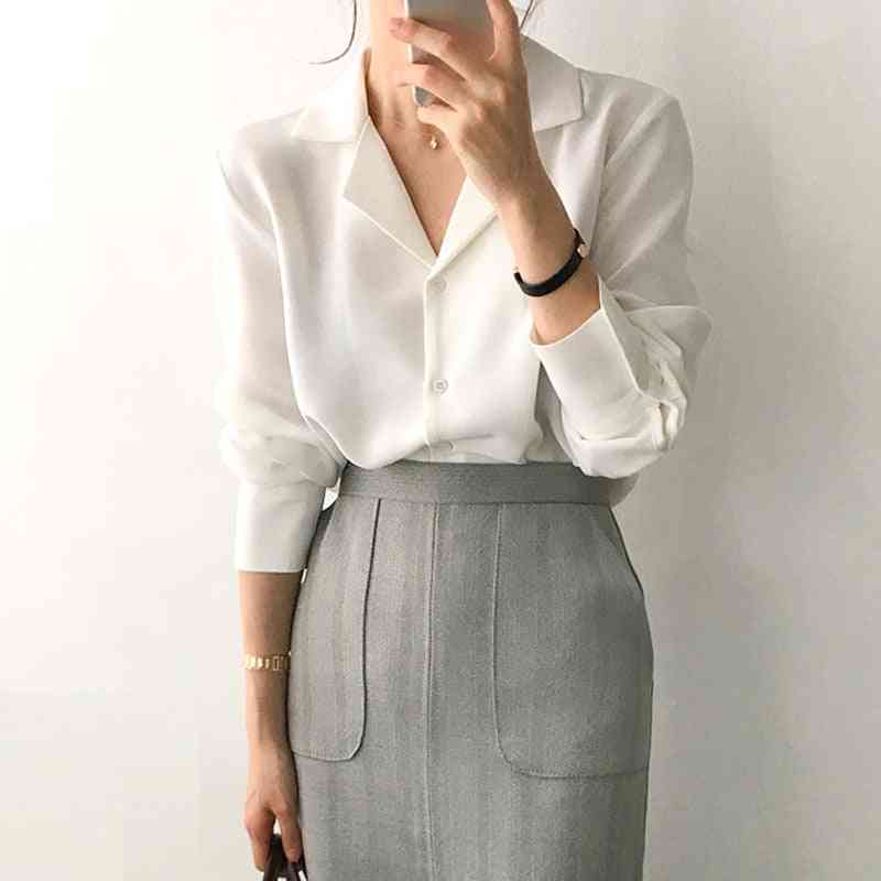 Womens Tops, Solid Chiffon Blouse Long Sleeve Clothes