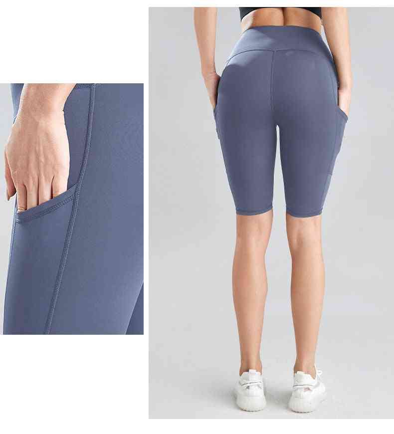 Pantalons de fitness pour femmes à vélo, taille haute push up short de gym avec poche latérale sur les hanches