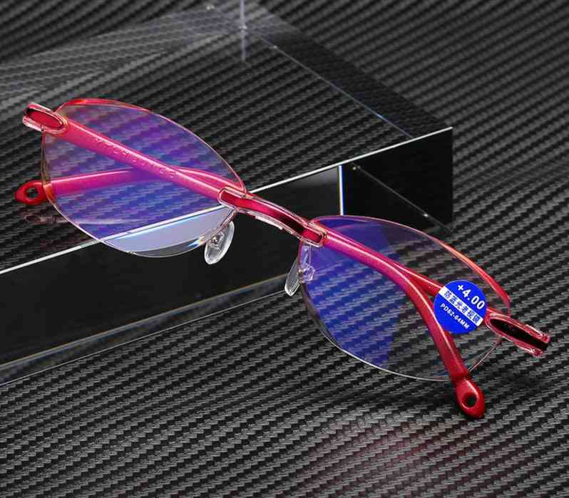 Rimless Anti Blue Ray Reading  Diamond Cutting Oval Glasses For Women
