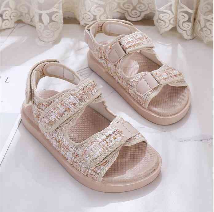 New Flat British Wind Velcro Embroidery Thick-soled, Trends Sandals