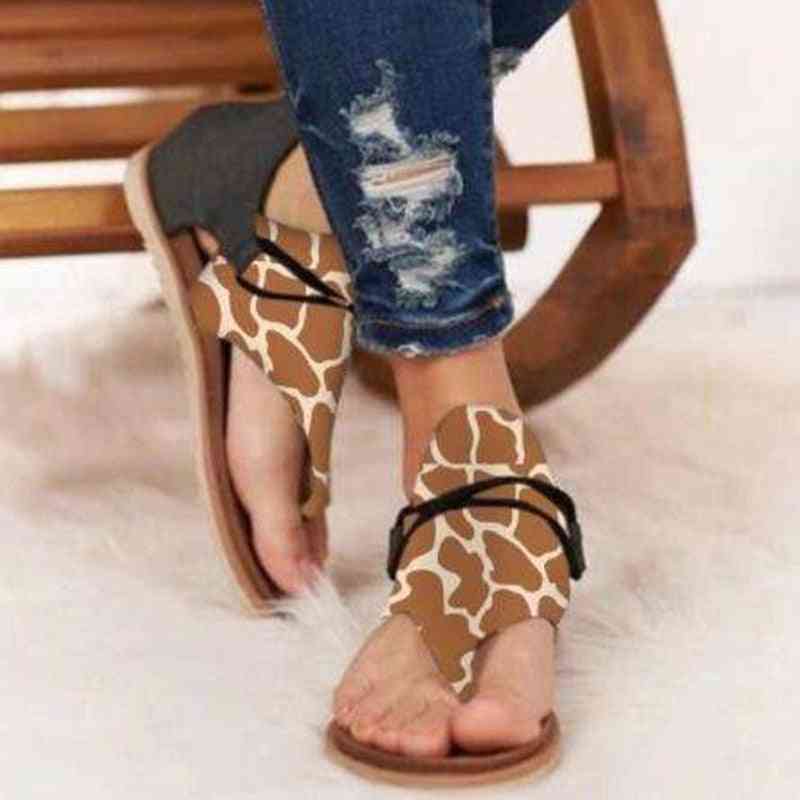 Femei imprimeu leopard, sandale de vară, curea transversală cu fermoar casual