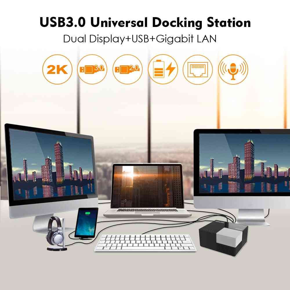 Universal Docking Station, External Usb 3.0, Dual Video Displaylink For Laptop Pc