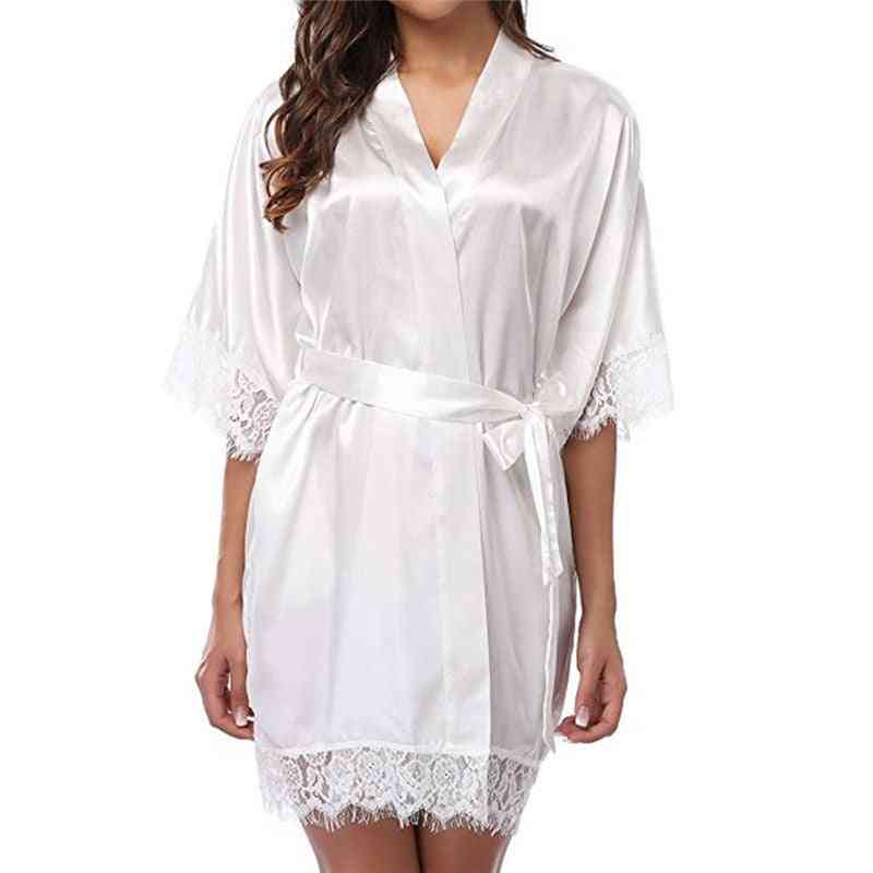Short Satin Bride Robe Wedding Dressing Gown Lace Silk Summer Bridesmaid Nightwear
