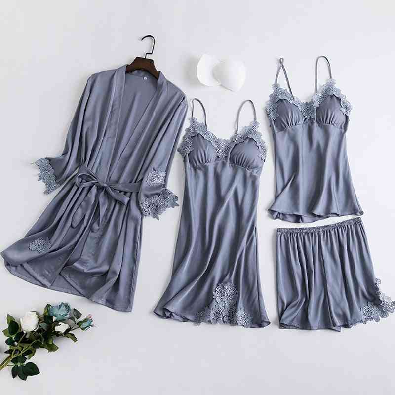 Robe Set Women Sleepwear Nightgown, Lace Nightdress Bathrobe