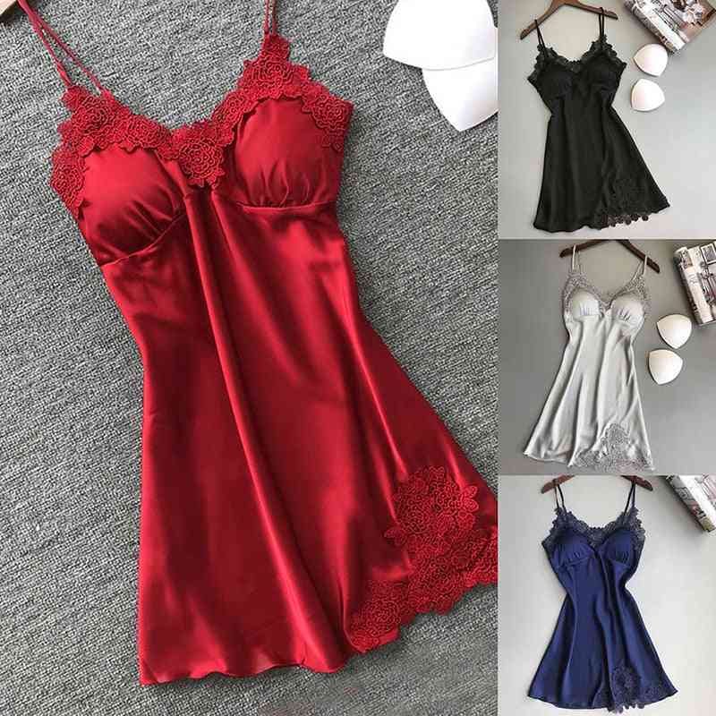 Nightgowns Sleepshirts Silk V-neck Lace Set