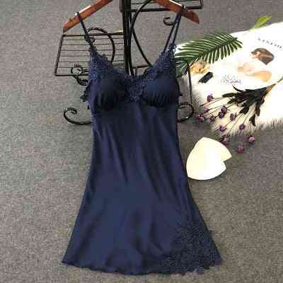 Nightgowns Sleepshirts Silk V-neck Lace Homewear