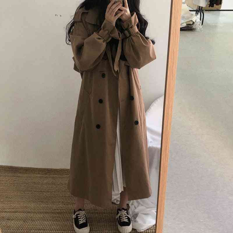 Chic Women Trench Coat, Casual Long Outerwear Loose Overcoat With Belt