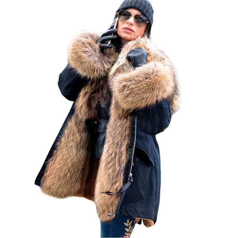 Winter Natural Fox Fur, Long Coats Outerwear Set-3
