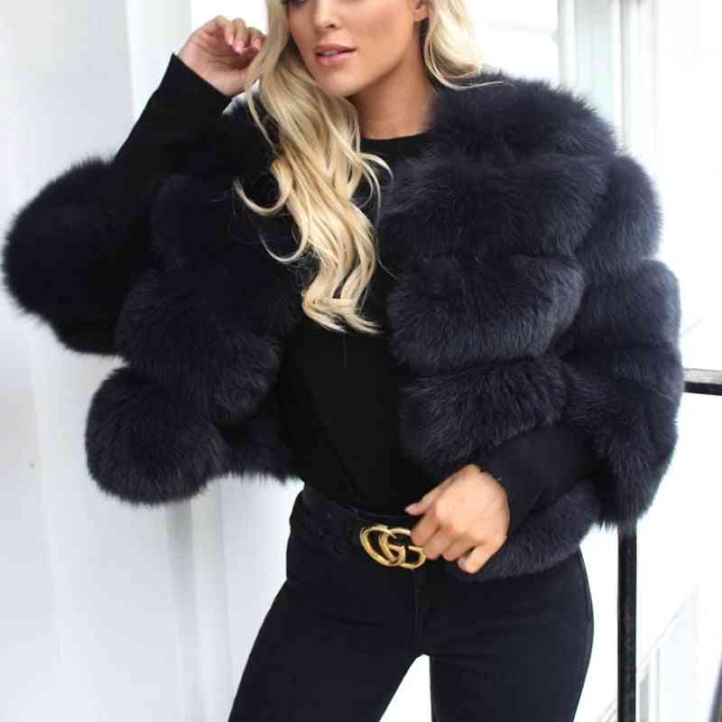 Women Winter Fashion, Outerwear Real Fox Fur, Short Slim Coat Set-1