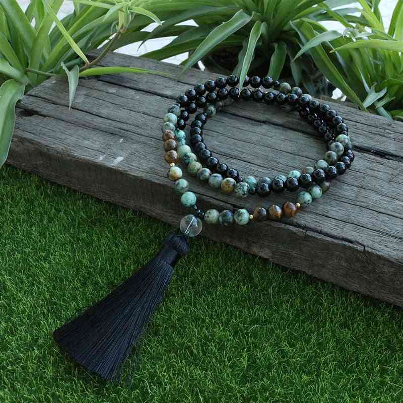 African Turquoise Onyx Mala Prayer Beads Necklace