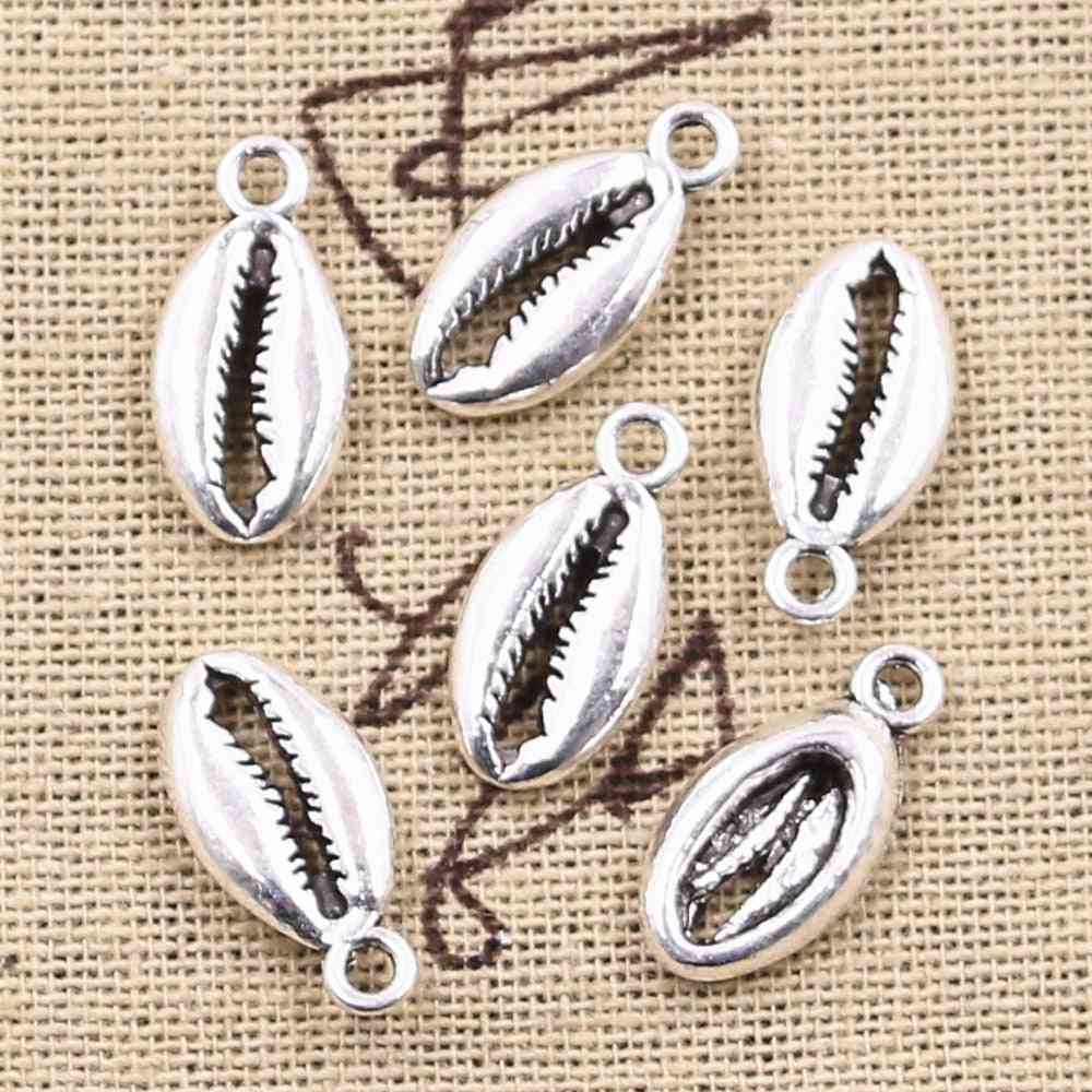 15pcs Bohemian Cowrie Conch Shell - Antique Silver Plated Charms