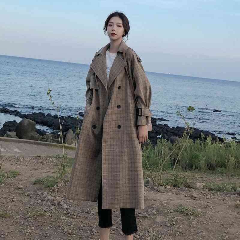 Double Breasted Belted Oversize Duster Outerwear Women Trench Coat