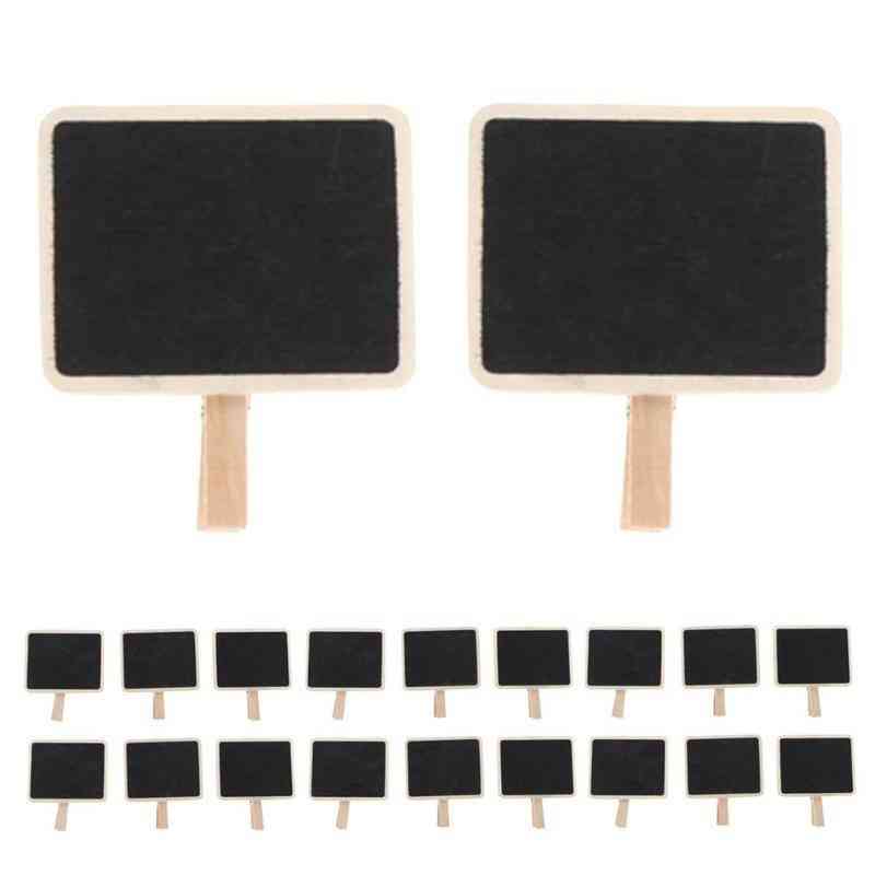 Mini retângulo de madeira lousa, quadro-negro, grampos clip tag mensagem - quadro