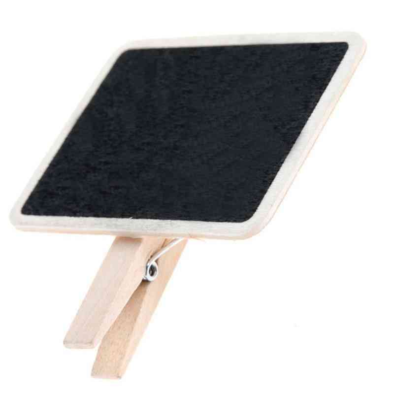Mini retângulo de madeira lousa, quadro-negro, grampos clip tag mensagem - quadro