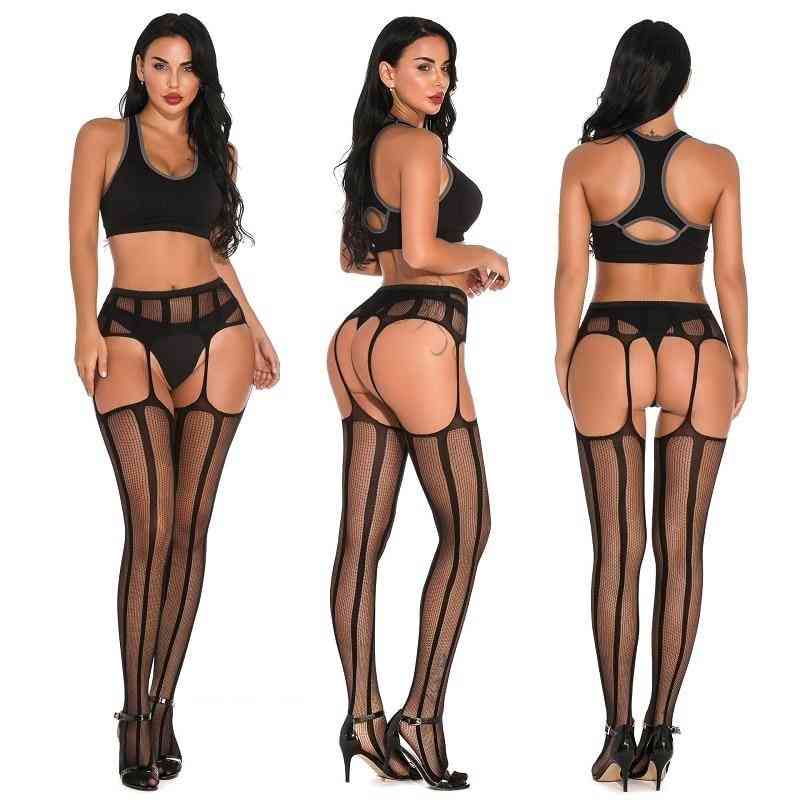 Women Black Fishnet, Tights Lingerie, Transparent Crotch-less, High Elastic Stockings