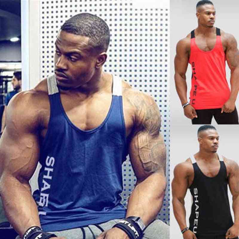 Men Gym Fitness Tee Shirt, Stringer Bodybuilding Singlets Muscle Vest T-shirt