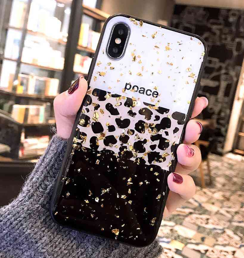 Tpu leopardtryck - guldfolie, bling exotiskt, telefonfodral omslag