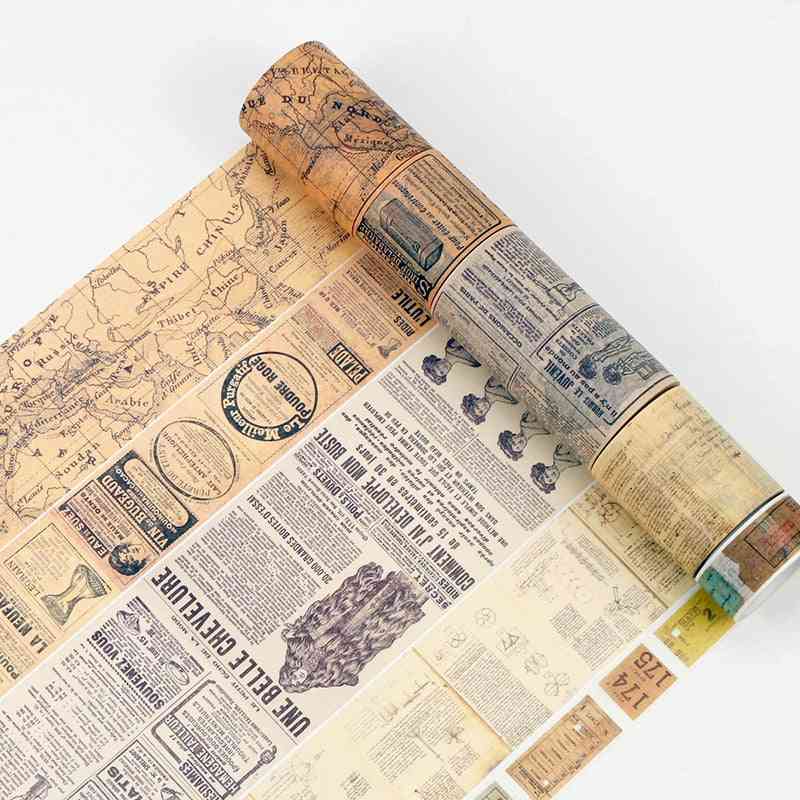 Vintage Alphabet, Number, Love, Lettering, World Map Printed - Adhesive Masking Tapes