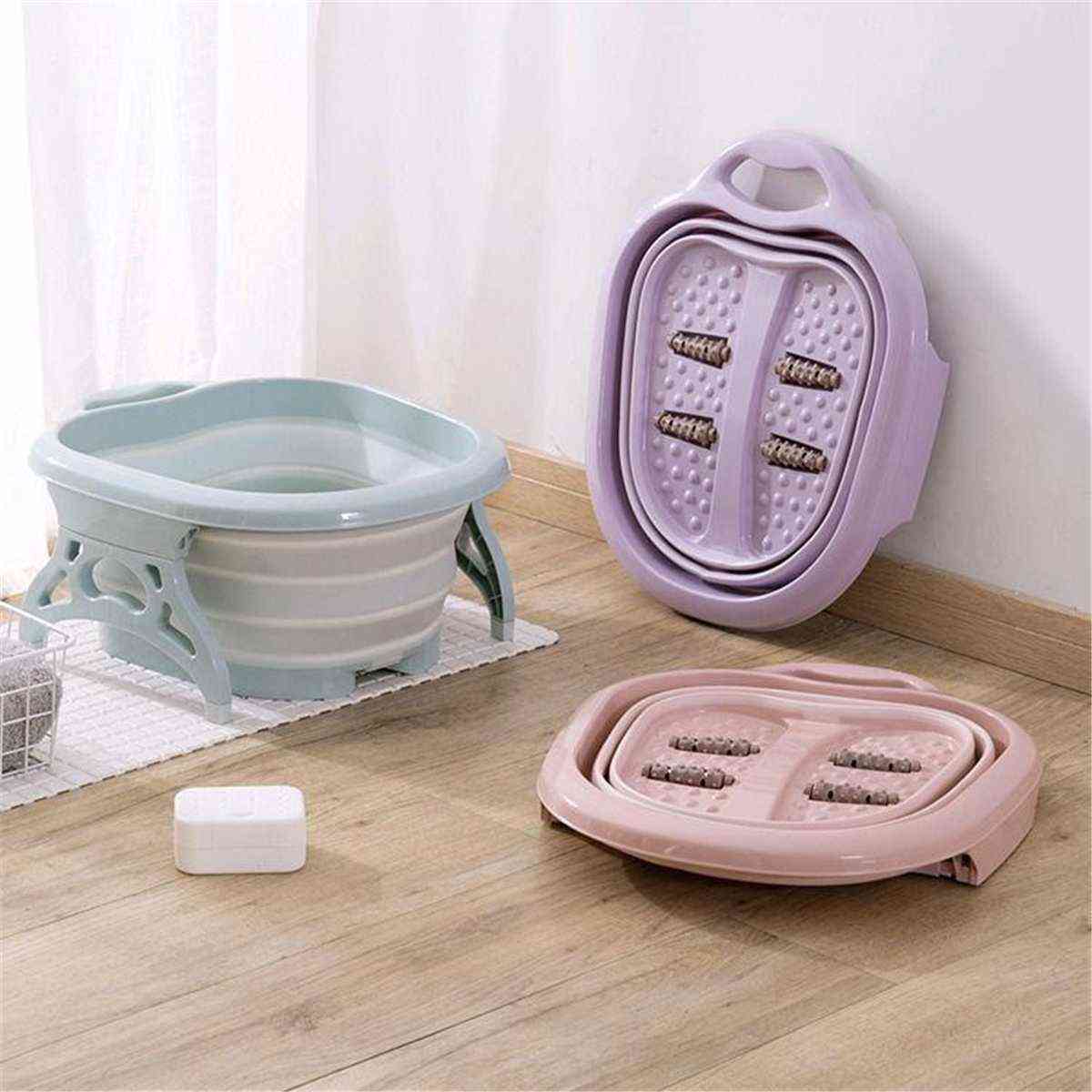 Portable Folding Travel Wash Basin, Foot Spa Bubble Massage Bathtub