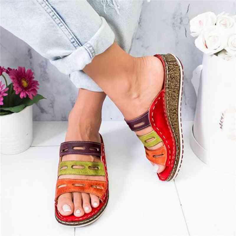Summer Casual, Stitching Open-toe, Platform Slides, Beach Sandals