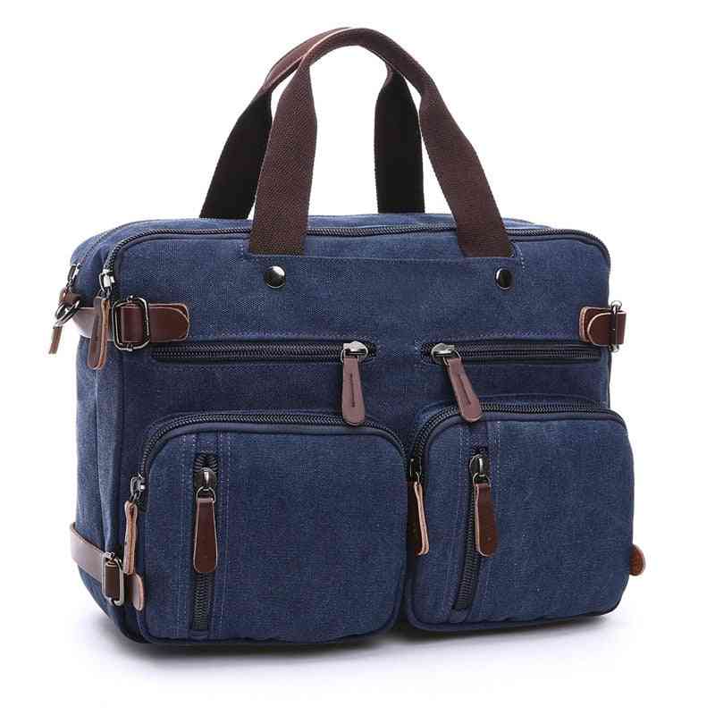 Canvas Leather Briefcase With Pocket Casual Shoulder, Tote Handbag