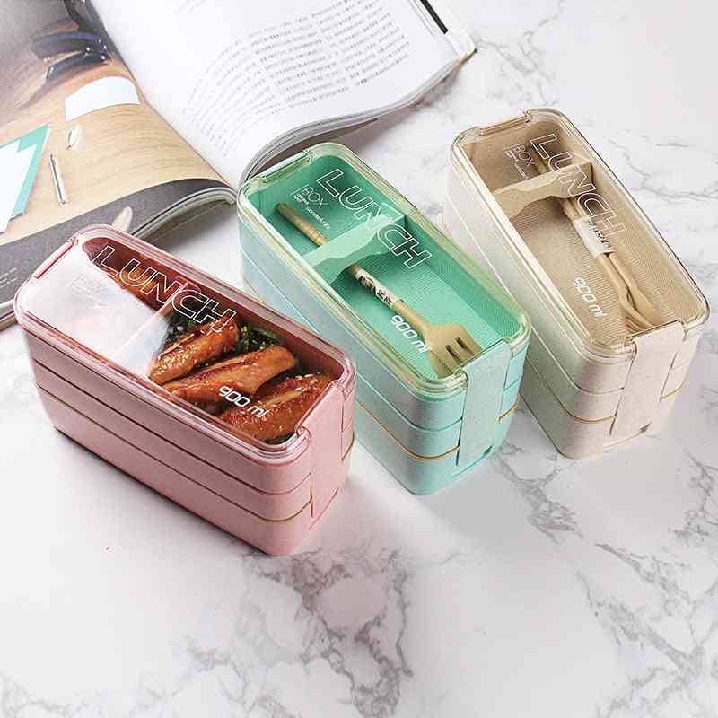 Lunch Box Layer Wheat Straw Bento Microwave Dinnerware Food Storage Container