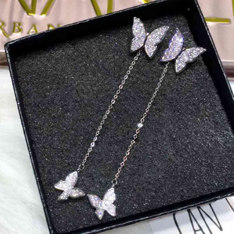 Charming Dazzling Sterling Silver Zircon Butterfly Necklaces With Earring