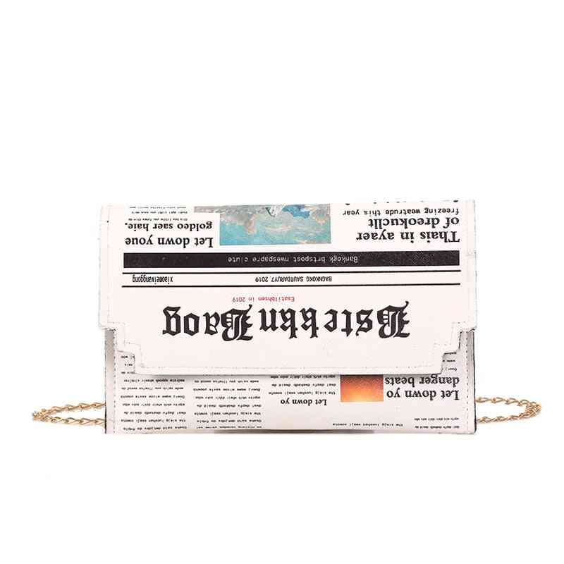 Women's Personality Fashion Small, Square Newspaper Styling, Chain Shoulder Bag