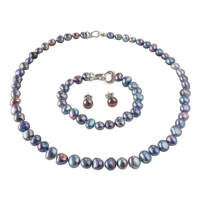 Collar de plata / pulsera / aretes conjuntos de perlas de joyería