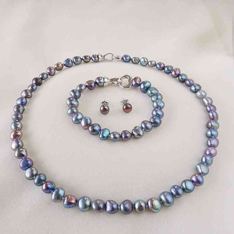 Silver Necklace/bracelet/earrings Jewelry Pearl Sets