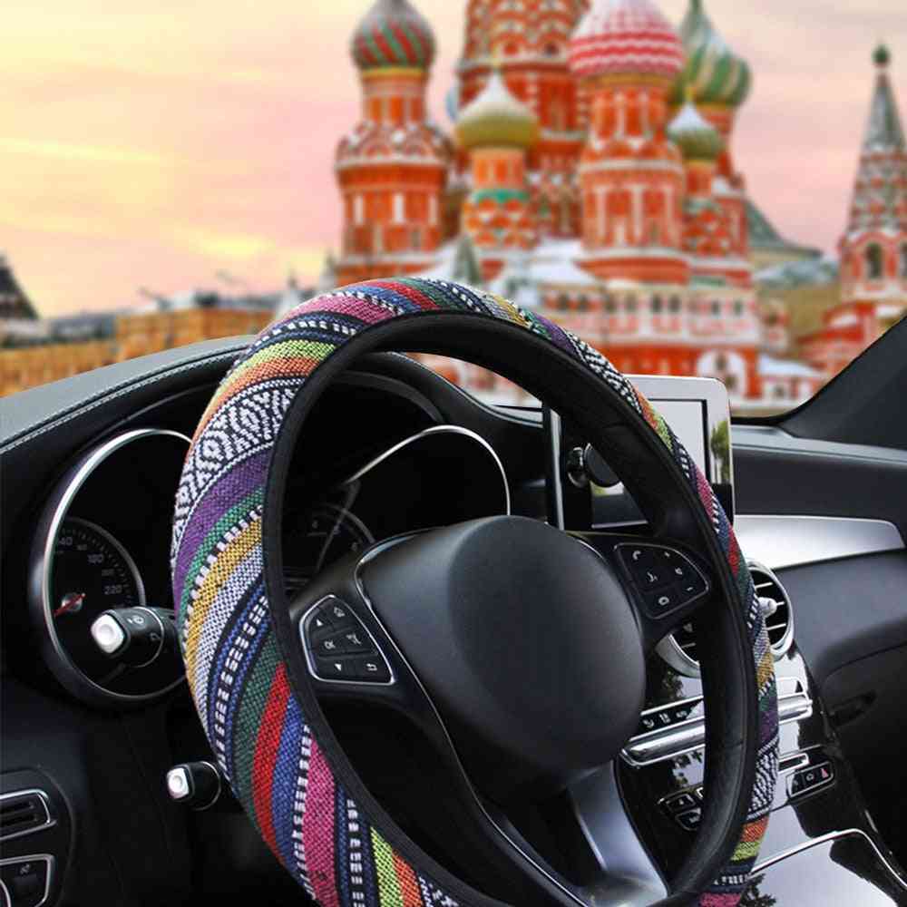 Ethnic Style Car Steering Linen Universal Wheel Cover