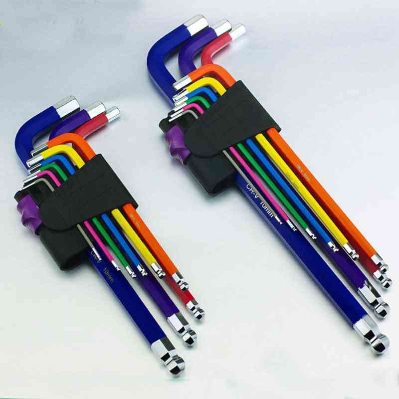Color Coded Ball-end Hex Allen Key L Wrench Set, Torque Long Metric With Sleeve Hand Tools, Bicycle Accessories