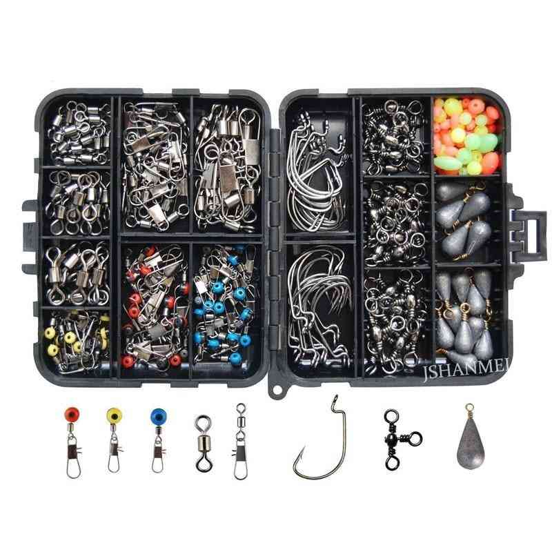 Fishing Jig Hooks, Sinker Weights Swivels, Snaps With Tackle Box Kit