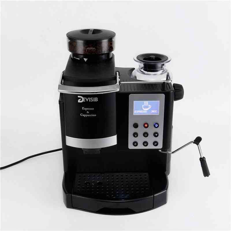 3-i-1 halvautomatisk, espressomaskin med kvern og melkedamper, kaffemaskin