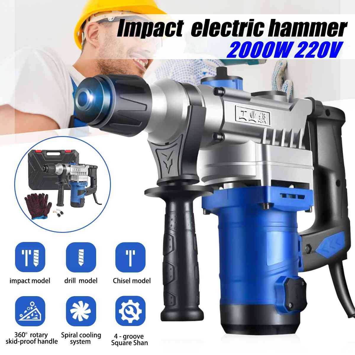 Heavy Cordless, Rotary Impact Electric Hammer, Drill Screwdriver, Storage Box Tool