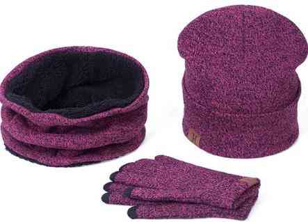 Three-piece, Winter Warm, Scarves Scarf, Hat Gloves Set, Women