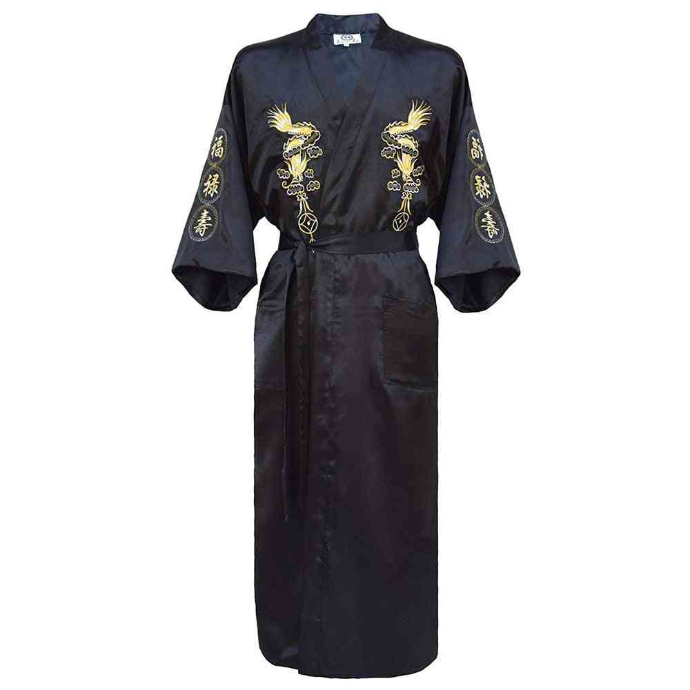 Embroidery Dragon Robe, Traditional Sleepwear, Loose Nightwear Gown