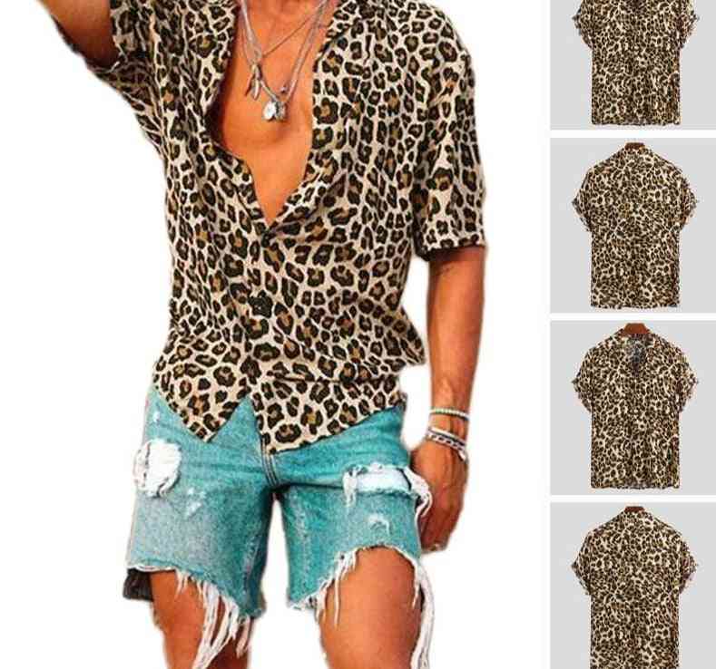 лятна риза с леопардов принт с къс ръкав