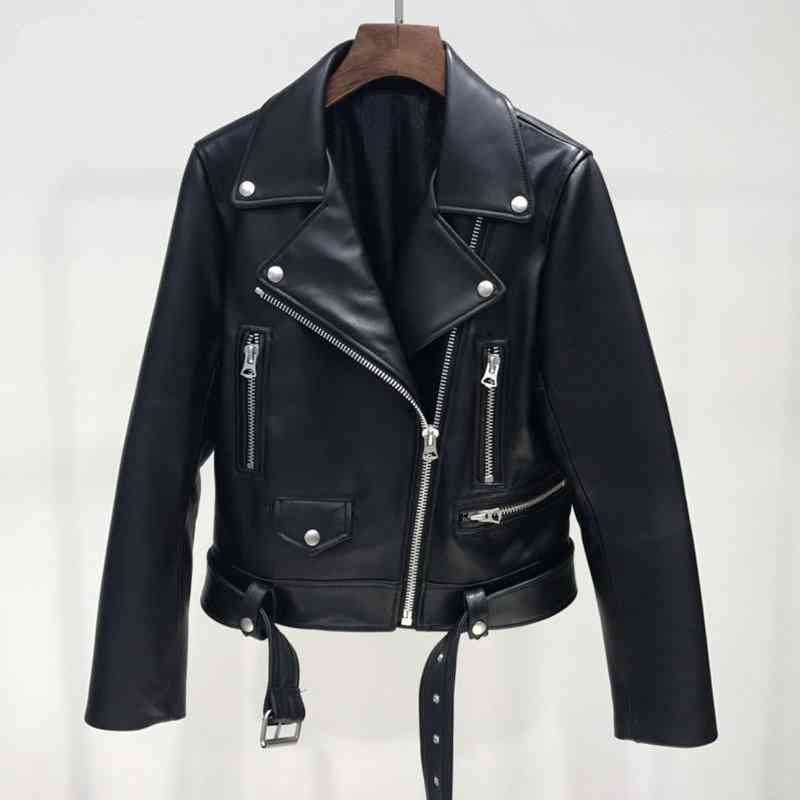 Leather Jacket Woman Zipper Belt
