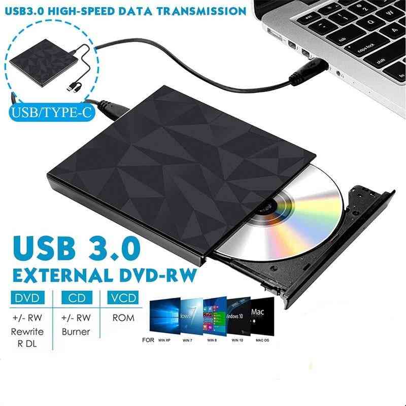 Usb-3.0 & Type-c Dvd Drive, Cd Burner Driver, External Dvd-rw, Player Reader