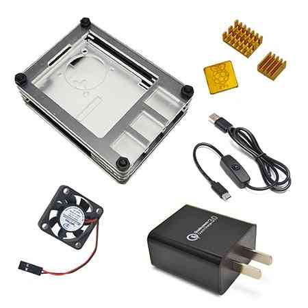 Pi 4b 9 Layers Case Kit And Power Line, Type-c Interface Us Charger / Adapter