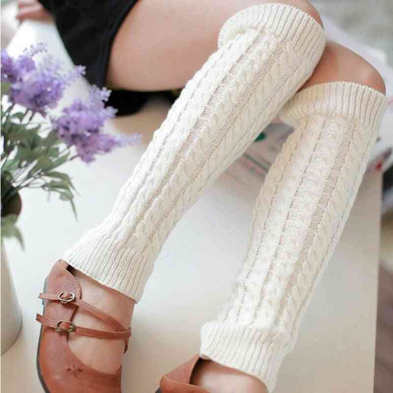 зимна топла коляно с висока плетка, подгряващи крака за плетене на една кука, чорапи с маншети за обувки
