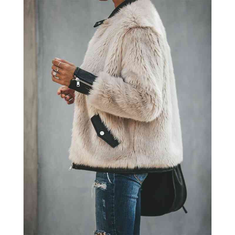 Women Warm, Teddy Bear Fleece Leather Long Sleeve Jacket