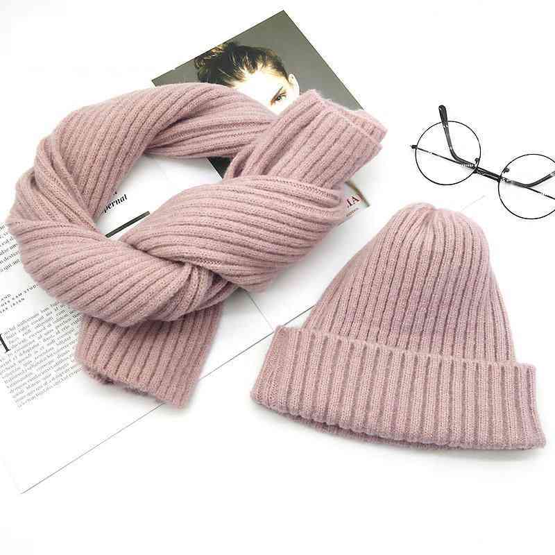 Knitted Hat With Scarf, Winter Warm Stretch Hats