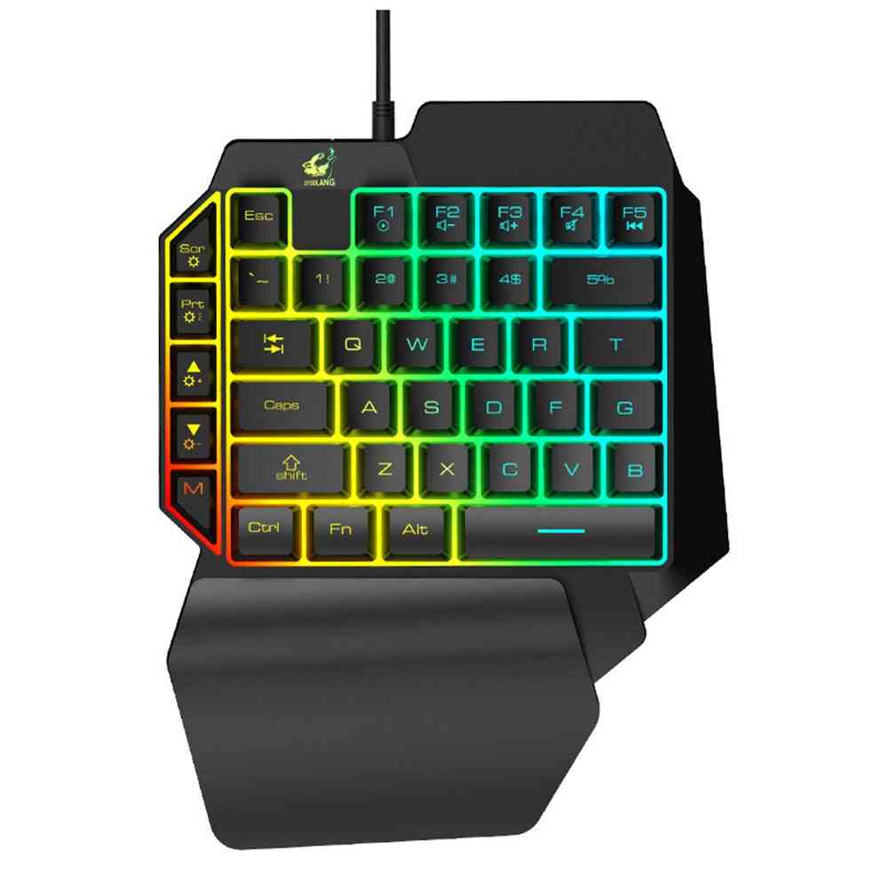 Mini Wired Gaming  39 Key One-handed Mechanical Keyboard With Led Backlight, For Laptop