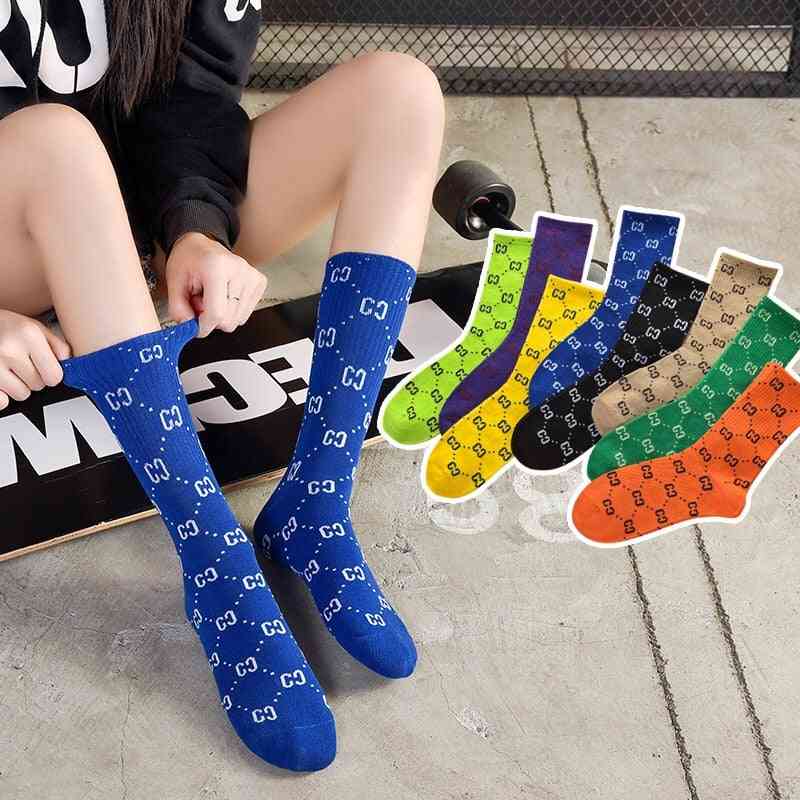 модни чорапи с отпечатани букви топли памучни чорапи за бедро до коляното