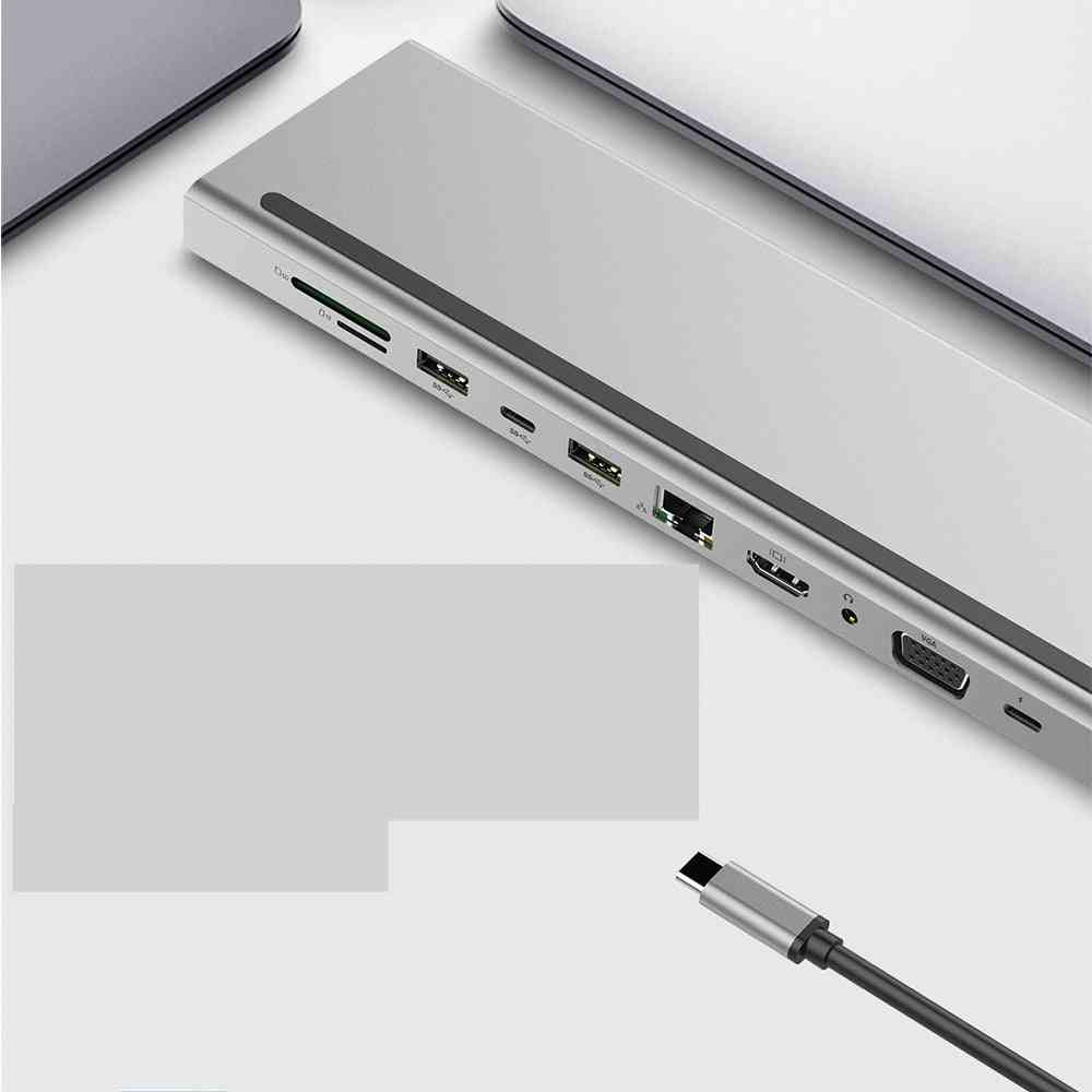 11-in-1-USB-C-Laptop-Dockingstation Typ C zu HDMI-Ethernet-SD/TF-Kartenleser mit Pd-Aufladung