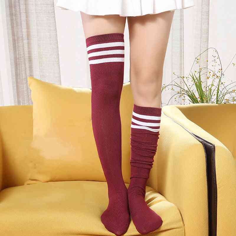 Long Stockings Warm Thigh Striped Knee Socks