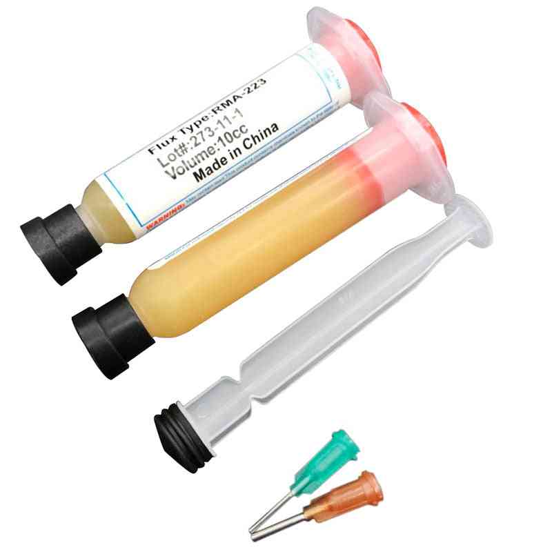 2pcs Needle Shaped 10cc Rma-223 Pcb Pga Bga Smd With Flexible Tip Syringe Solder Paste